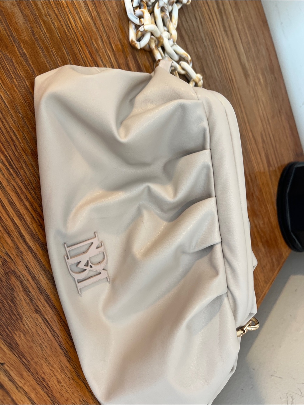 off white/cream ruched convertible clutch/cross body bag with 2 straps included